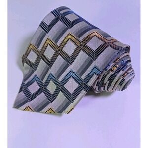 SAN LORENZO 100% Silk Men's Tie 4"X 60" Geometric‎ Gold/Blue/Gray